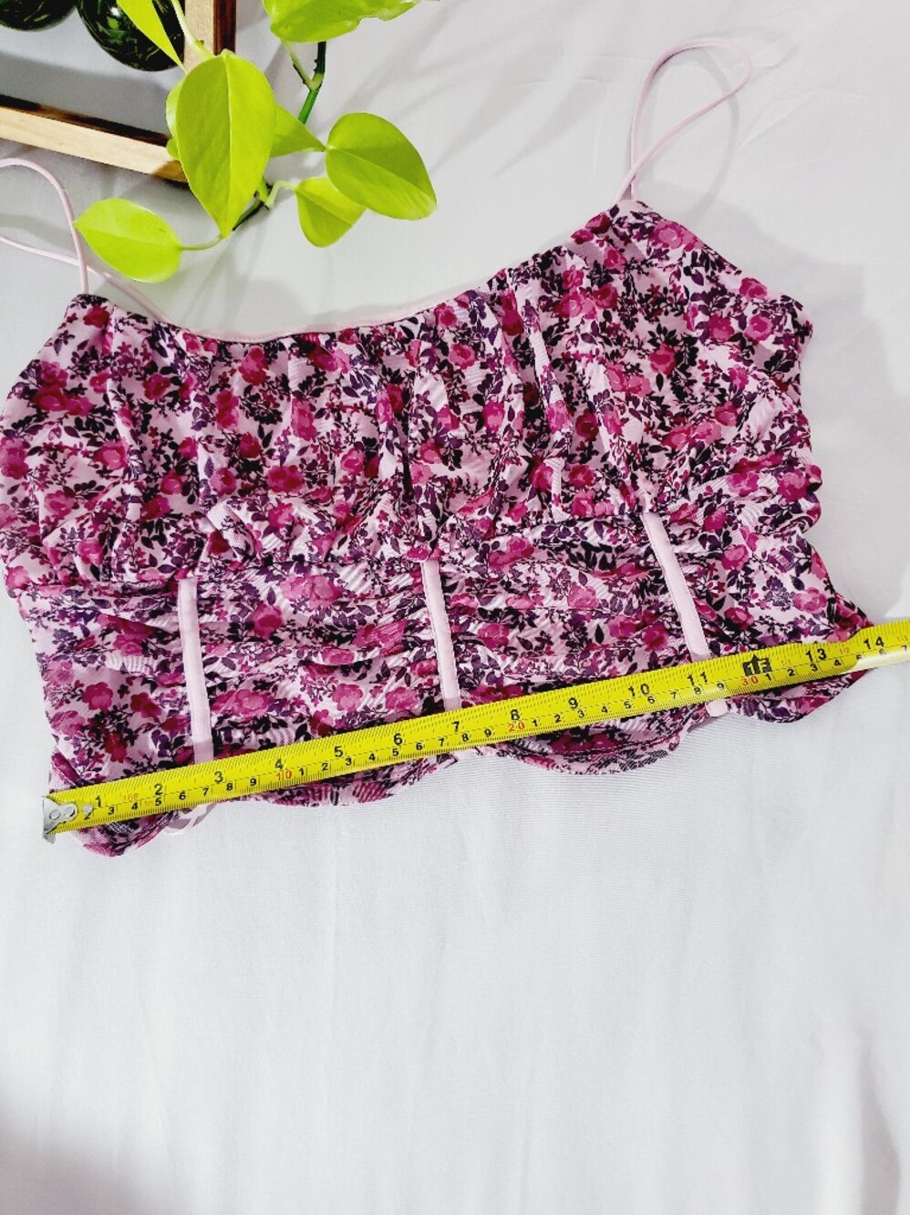 GARAGE Floral Ruffled Smock Pleated Rose Cami Crop Top - Picture 10 of 11